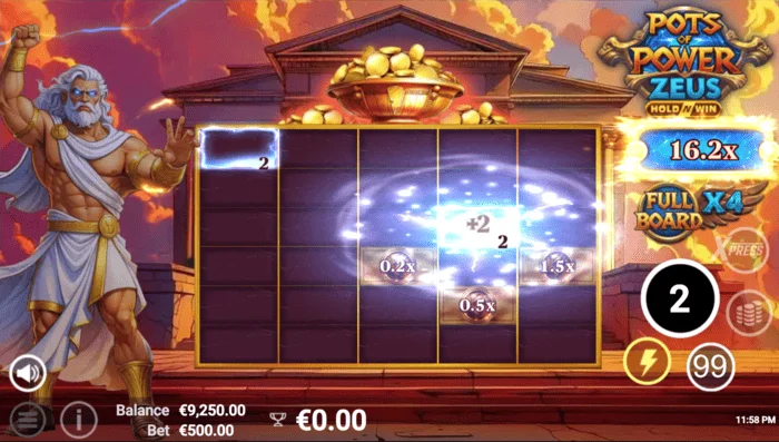 Pots of Power: Zeus - tela de jogo no modo de bônus